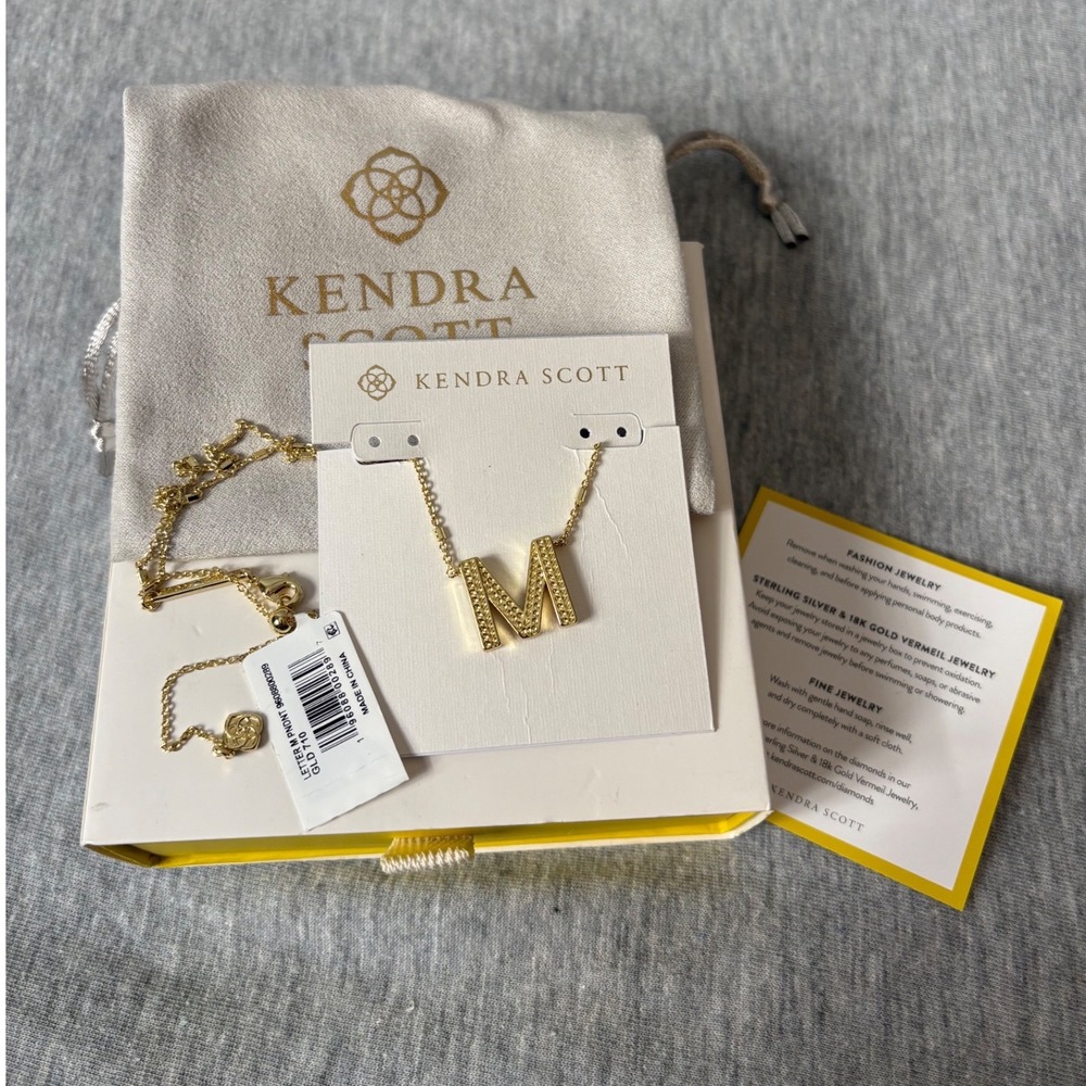 Kendra Scott Letter M Pendant Necklace Gold Initial Jewelry NWT
